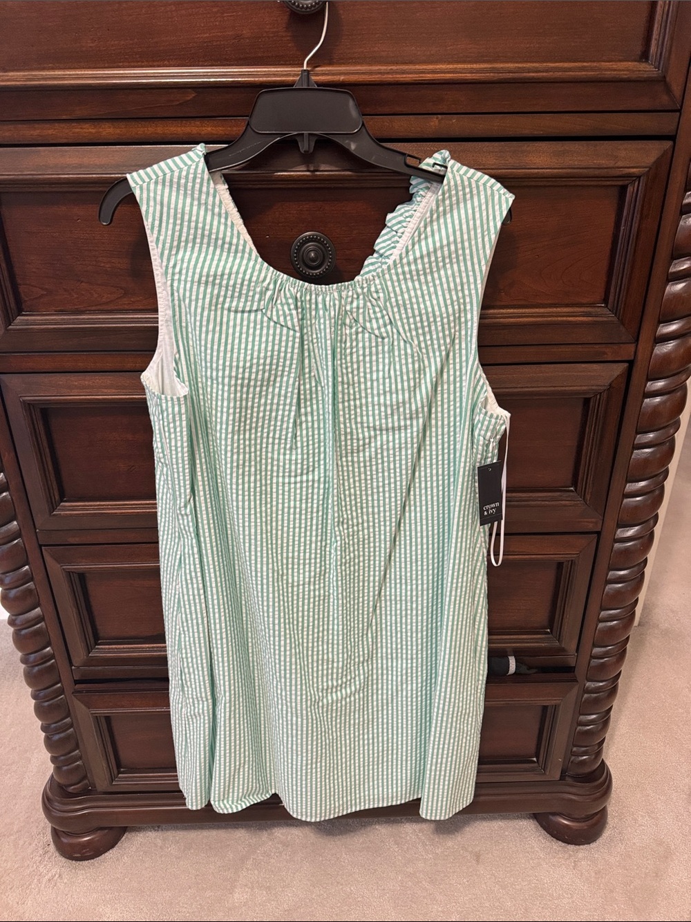 crown & ivy Mint Green and White Striped Sleeveless Dress